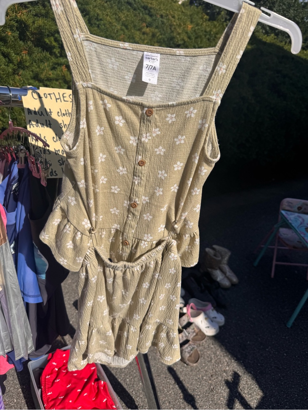 Carter's Olive Green Floral Knit Tank Skirt Set